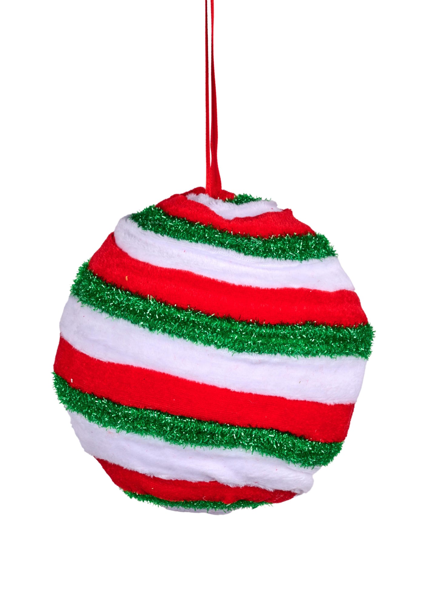 4.75" VELVET BALL ORNAMENT - RED/WHITE/GREEN - XJ5621