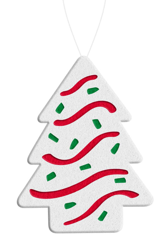 5"H X 3.8"W FELT CHRISTMAS TREE CAKE ORN - WHITE/RED/EMERALD GREEN - XJ563927