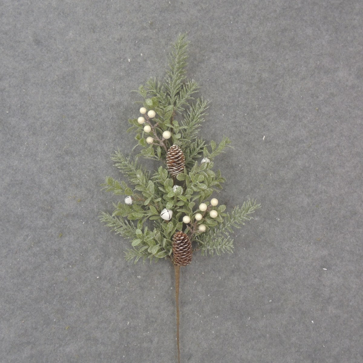 28" PINE AND EUCALYPTUS SPRAY WITH BERRIES, CONES AND BELLS WHITE - XL1034-WHT