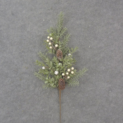 28" PINE AND EUCALYPTUS SPRAY WITH BERRIES, CONES AND BELLS WHITE - XL1034-WHT