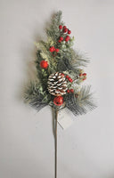 26.5" MIXED PINE SPRAY WITH CONE & RED BERRIES FROSTED - XL4606