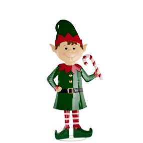 48"H X 23"L TIN CHRISTMAS ELF - WHITE/GREEN/RED/GOLD - XN4350