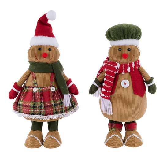 15"-17"H BOY/GIRL GINGERBREAD - BROWN/RED/WHITE/GREEN - XN4386