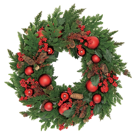 28" Pinecone, Red Ornament and Berry Wreath - XP2443/L