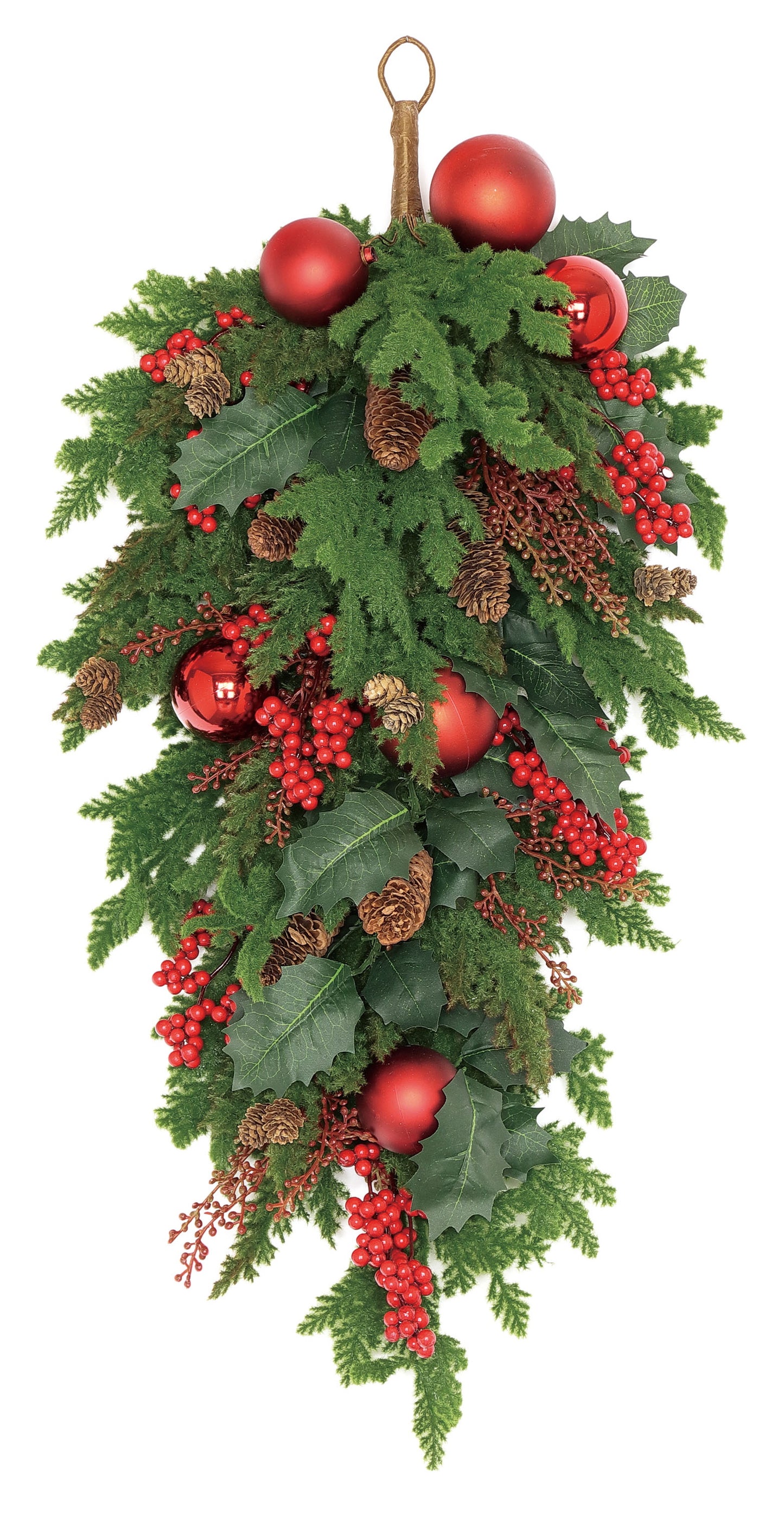 30" Pinecone, Red Ornament and Berry Teardrop Swag- XP2444