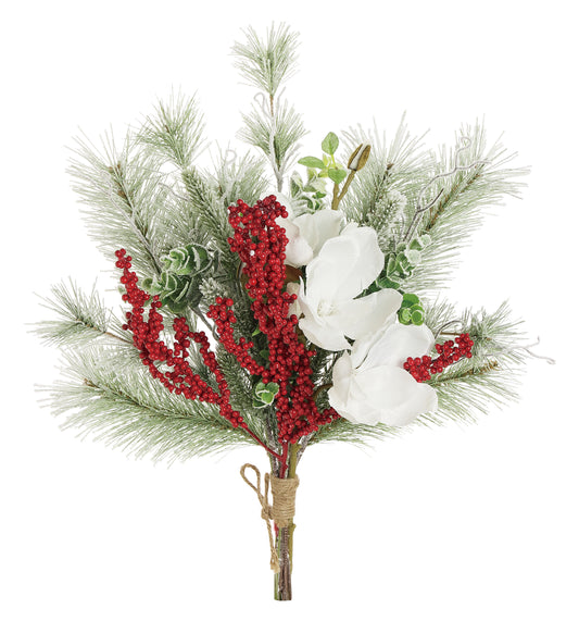 21" Green, White and Red Pine Magnolia Bush with Berries - XP2582-GWR