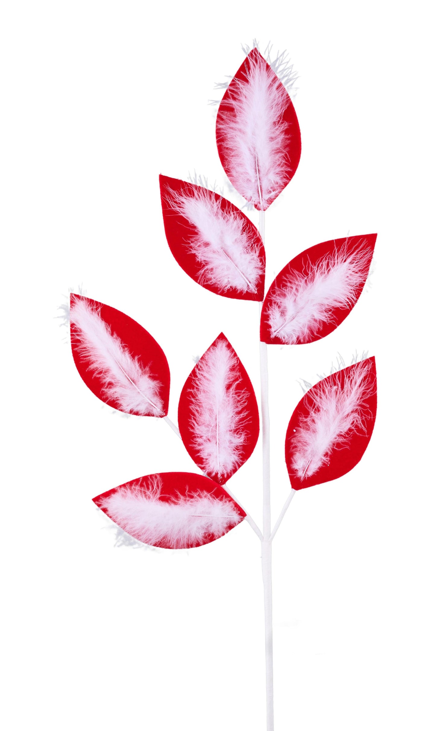 27.5"L VELVET FEATHER LEAF SPRAY - RED/WHITE - XS240130