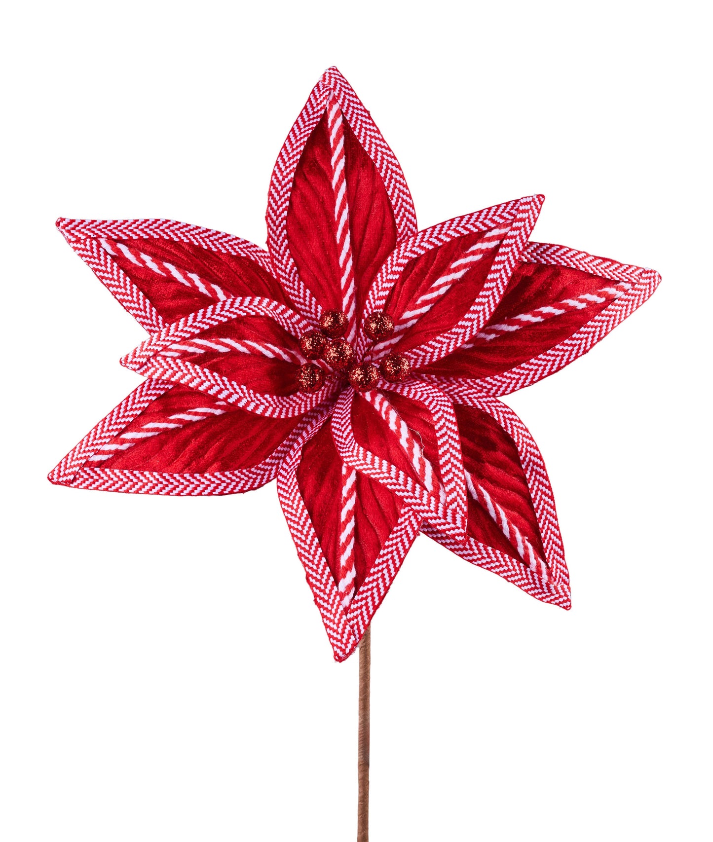 24"L X 11"DIA VELVET CHECK POINSETTIA - RED/WHITE - XS402424