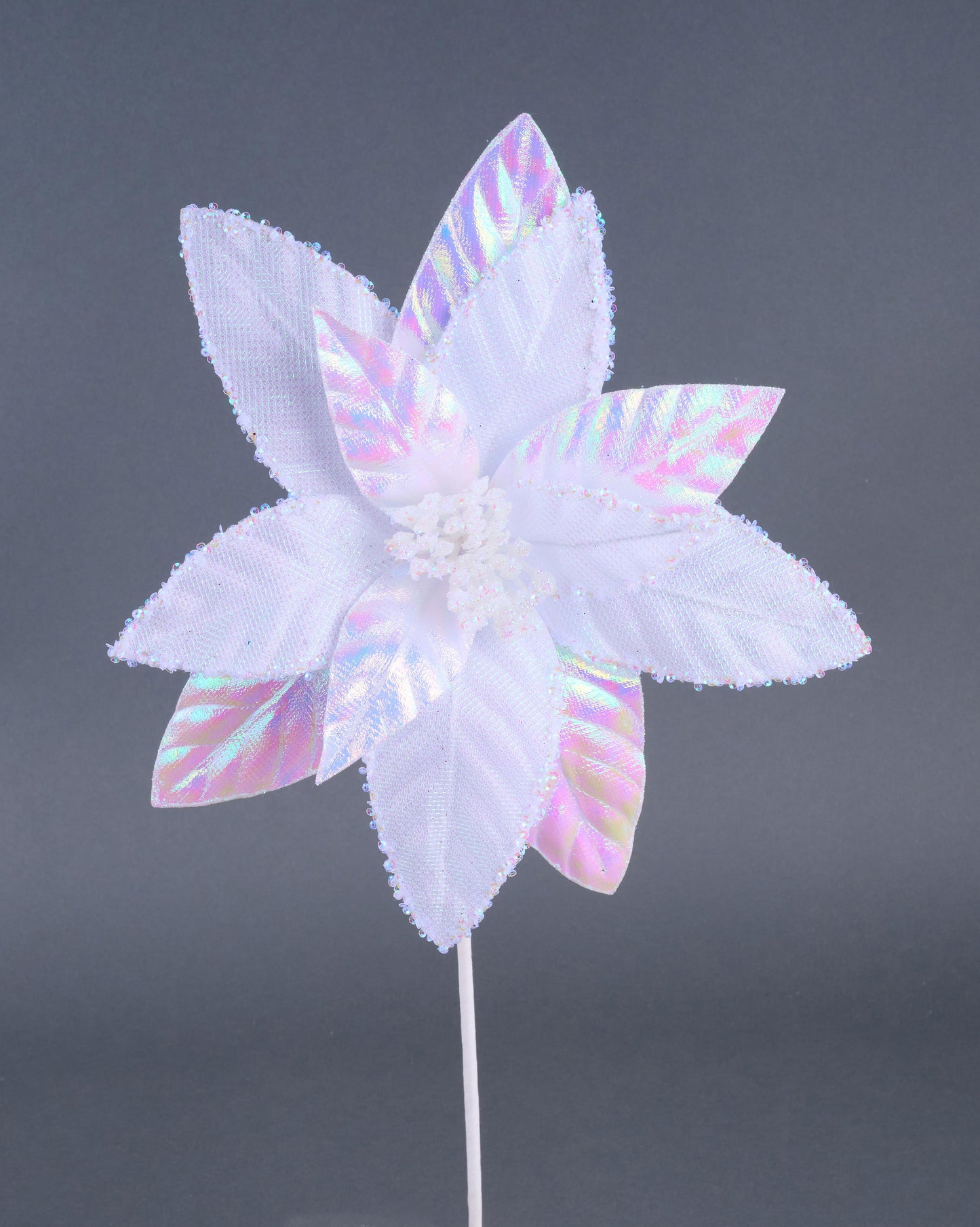 12"DIA X 22"L METALLIC POINSETTIA STEM - WHITE - XS410427