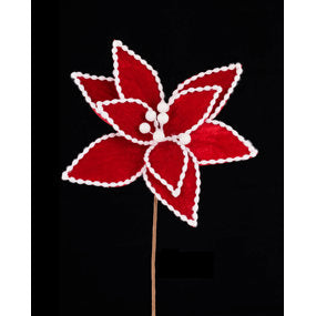 16"L X 11"DIA VELVET POINSETTIA STEM - RED - XS413524