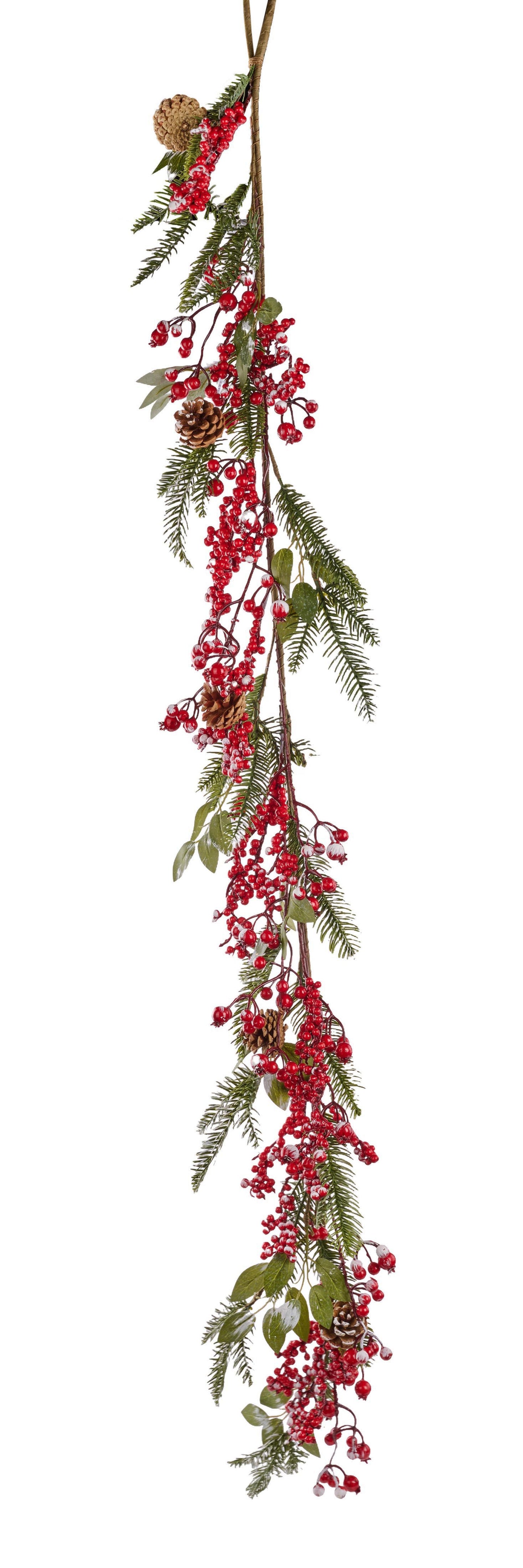 5'L BERRY AND PINE GARLAND W/SNOW - RED/GREEN/NATURAL/WHITE - XX8619