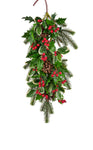 26"L PINE,PINECONE, HOLLY TEARDROP SWAG - GREEN/RED - XX8667