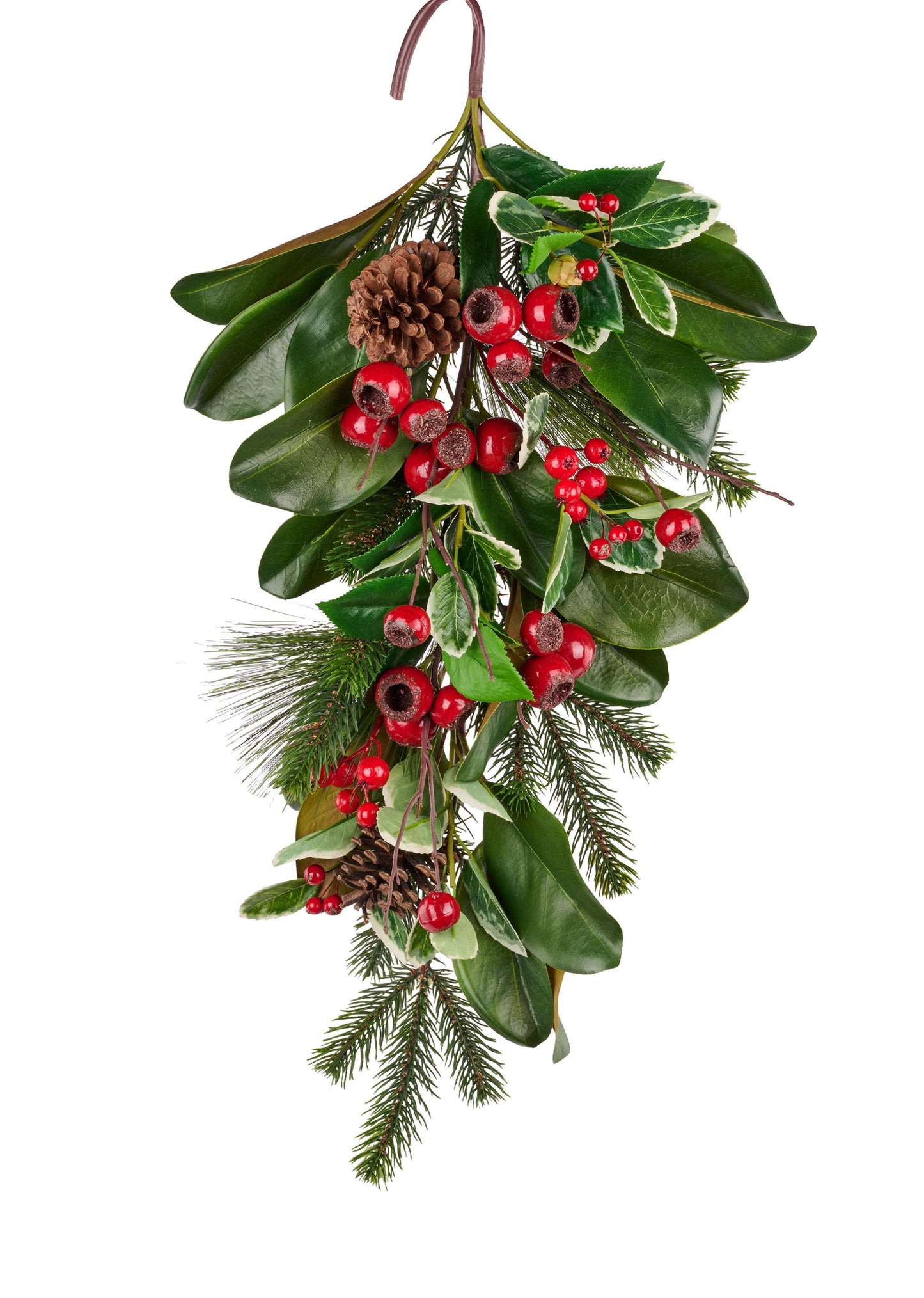 24"L MAGNOLIA/PINE/HOLLY/BERRY TEARDROP - TT GREEN/RED - XX8675