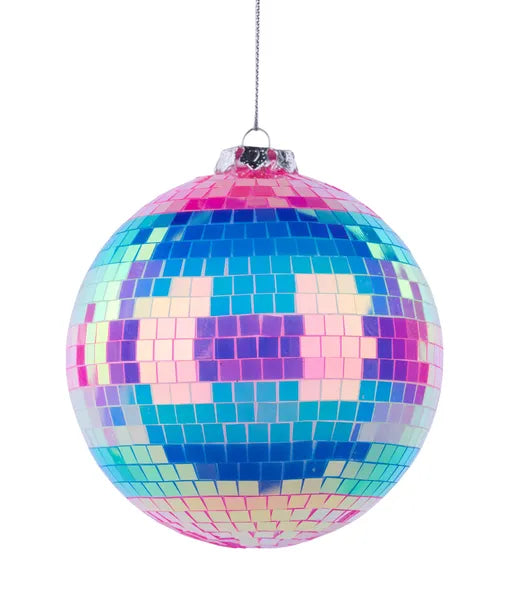 100Mm Irid Stripe Mirror Ball Ornament-Blue/White/Pink-XJ719477