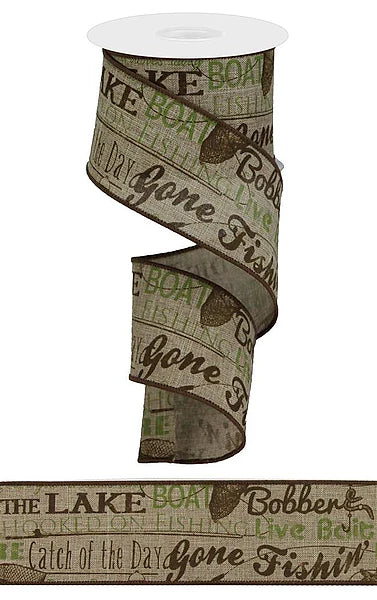 2.5"X10YD FISH WORDS/ROYAL- CHOCOLATE/MOSS GREEN- RG1408