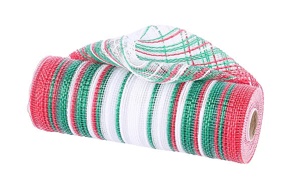 10"X10YD VERTICAL OMBRE STRIPE MESH- EMERALD GREEN/RED/WHITE- RE13862K