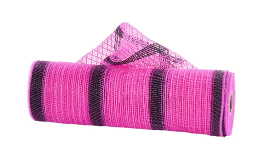 10.5" x 10yd Faux Jute Striped Mesh-Hot Pink/Black-RY8337JR