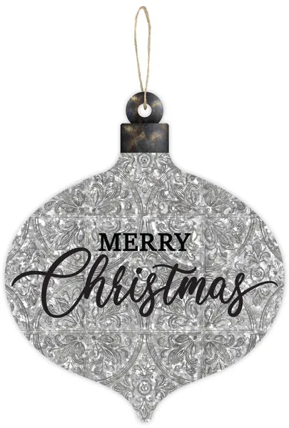 12"H x 10"L Merry Christmas Orn Sign-White/Black/Grey-AP7410A6