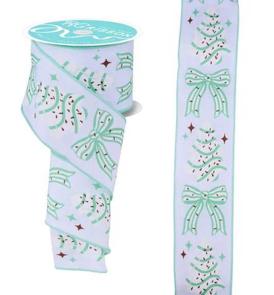 2.5" x 10yd Cake Tree/Bow-White/Chocolate/Mint-RGF1998RT
