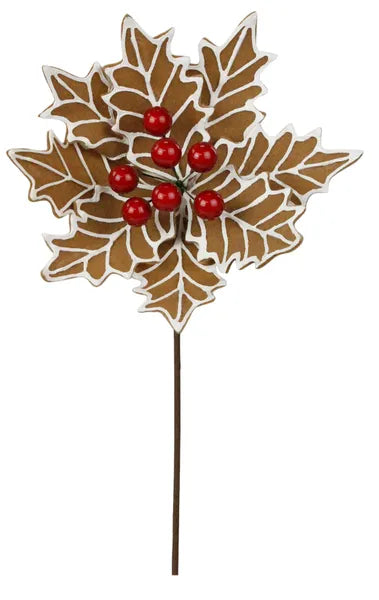 14"L Gingerbread Poinsettia Pick-Brown/White/Red-XS3953