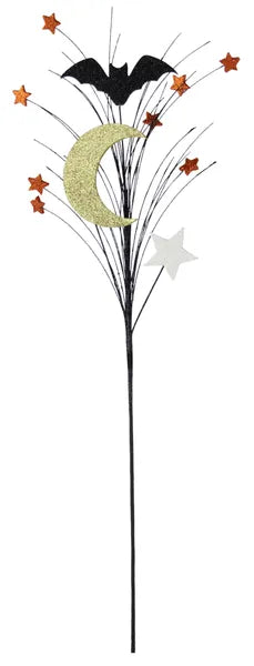 29"L Glitter Crescent Moon/Bat Spray-Black/Gold/Orange/White-HH1280X4