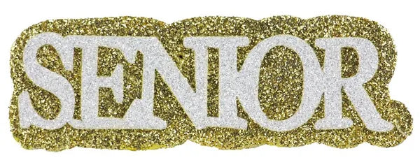 4.5"L x 1.5"H Glitter/Eva "Senior"-Gold/White-MD0540A9