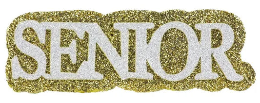 4.5"L x 1.5"H Glitter/Eva "Senior"-Gold/White-MD0540A9