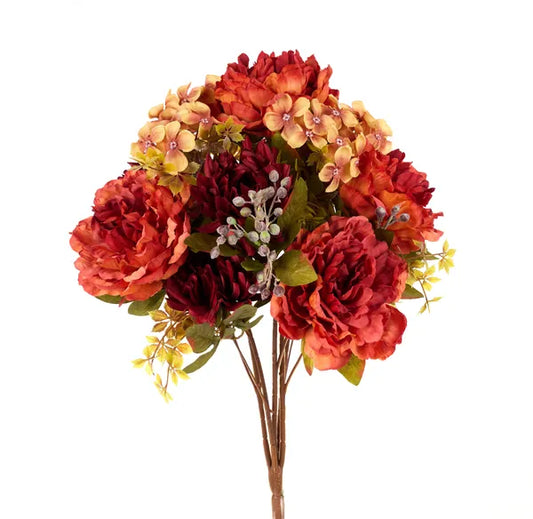23"L FABRIC PEONY/HYDRANGEA BUSH X5-BURG/COPPER ROSE/FLAME-FB1955C2