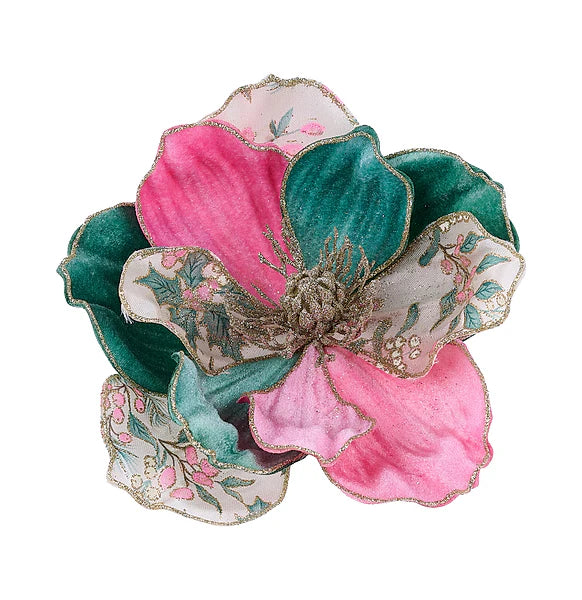 9"DIA X 5"H HOLLY MAGNOLIA W/CLIP- PINK/SAGE/IVORY- XS7688T5