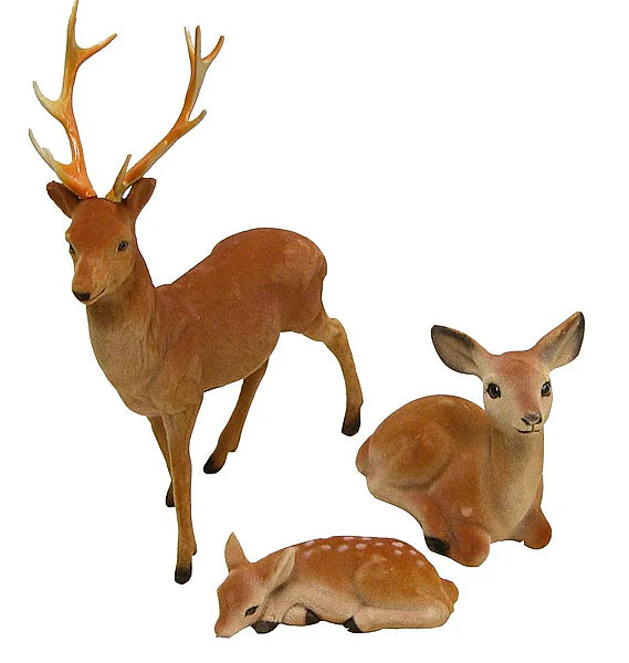 FLOCKED DEER FAMILY- BROWN S/3- XF000104