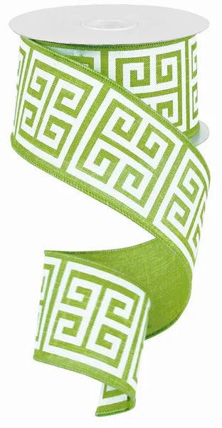 2.5" x 10yd Greek Keys/Royal-Fresh Green/White-RG1607LT