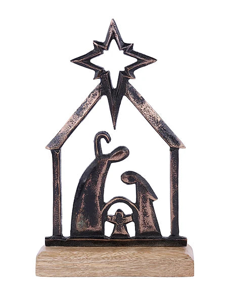 9.5"OAH X 6"L STAR TOP NATIVITY SET- COPPER/NATURAL- XN994732