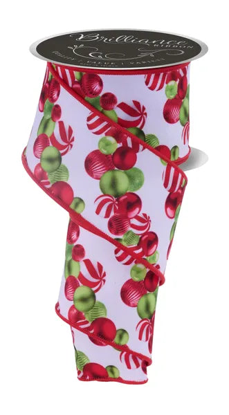 2.5" x 10yd Ball Ornament Garland-White/Red/Lime- LS1140T9