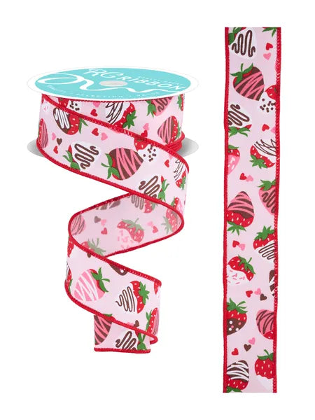 1.5" x 10yd Chocolate Covered Strawberries-Pale Pink/Multi-RGH106915