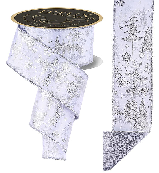 2.5"X10YD FOIL TREE/FUSED- WHITE/SILVER- LX32588Y