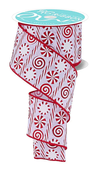 2.5"X10YD PEPPERMINT STRIPES- WHITE/RED- RGH135827