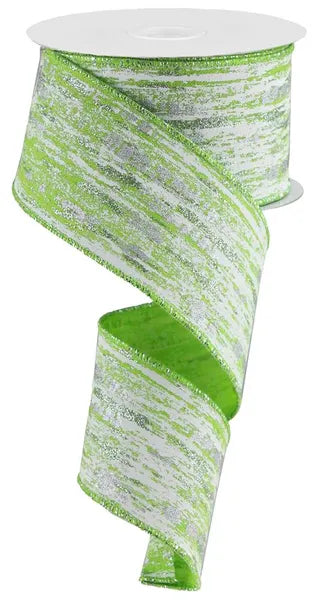 2.5" x 10yd Glitter/Metallic Streaks-Lime/White/Silver-RGA191833