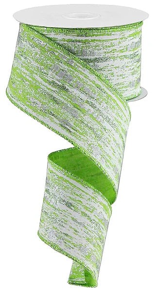 2.5"X10YD GLITTER/METALLIC STREAKS- LIME/WHITE/SILVER- RGA191833