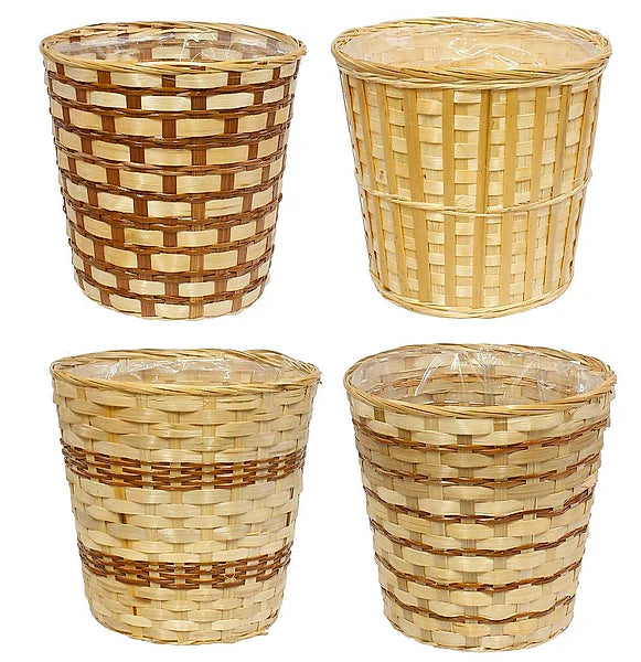 8" BAMBOO/FERN POT COVER- W/SEWN LINING 4 ASSORTED- KP5078