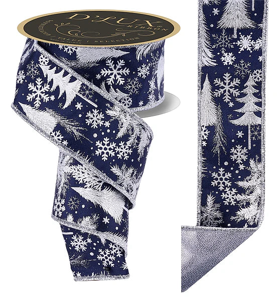 2.5"X10YD FOIL TREE/FUSED- NAVY BLUE/SILVER- LX325863