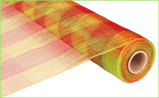 21" x 10yd Plaid Metallic Deco Poly Mesh-Gold/Red/Lime W/Gold Foil-RE101078