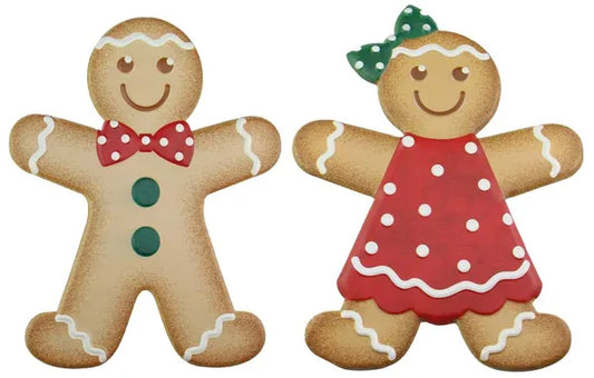 2 Asst 12-13"H Metal/Embd Gingerbread-Brown/Red/Green/White-MD0605