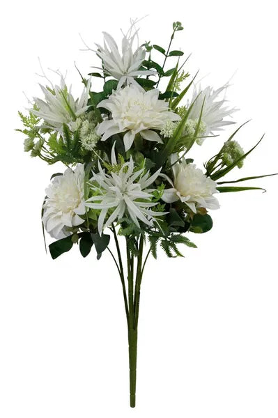 24.5"L DAHLIA/EPIPHYLLUM BUSH BOUQUET X5-WHITE-FB190127