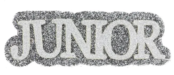 4.5"L x 1.5"H Glitter/Eva "Junior"-Silver/White-MD0539A8