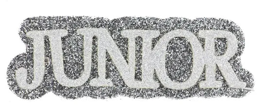 4.5"L x 1.5"H Glitter/Eva "Junior"-Silver/White-MD0539A8