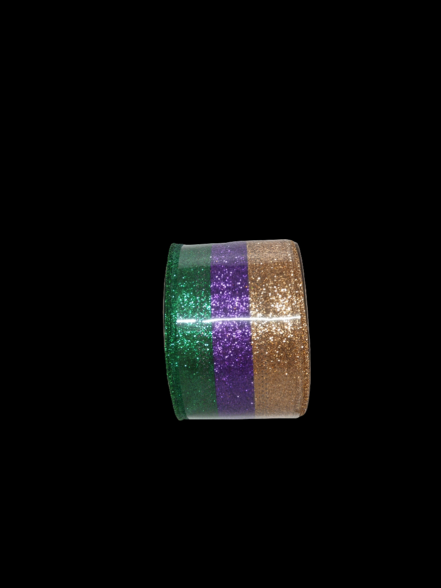 2.5x10yd striped glittered gold,purple,and green-rm9824wy