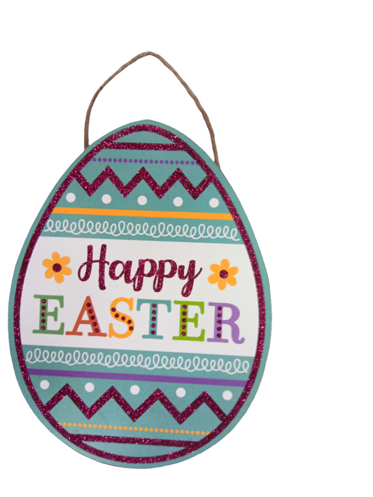 12"H x 9"L Happy Easter Glitter Egg Shape Sign - AP8998