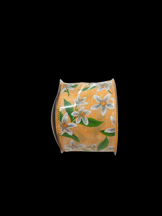 2.5 X 10YD Light Orange and White Floral Ribbon - 153843O