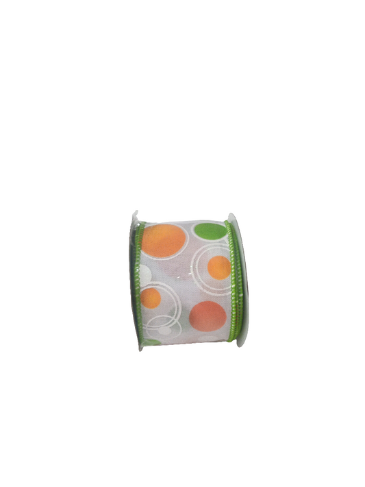 2.5 X 10YD Green, Yellow and Orange Polka Dot Ribbon - 153600G