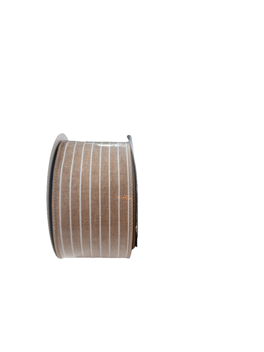 2.5 X 10YD Tan and White Striped Ribbon - 153927T